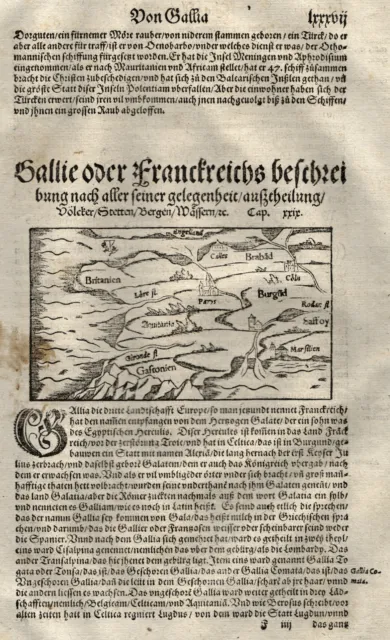 Frankreich Original Holzschnitt Landkarte Münster 1578 kl. Karte