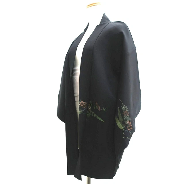 9096D3 Silk Vintage Japanese Kimono Haori Jacket Chrysanthemum Peony