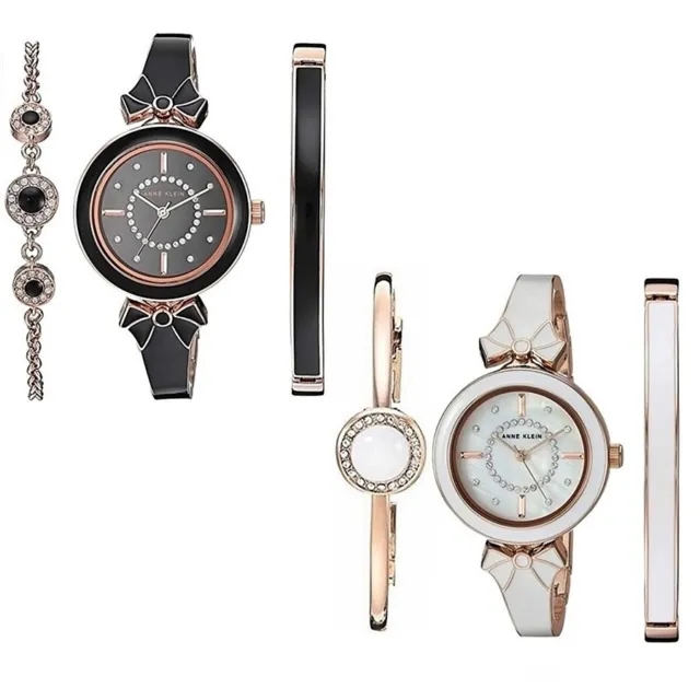 NWT Anne Klein Crystal Accent Bracelet Watch 3-piece Set