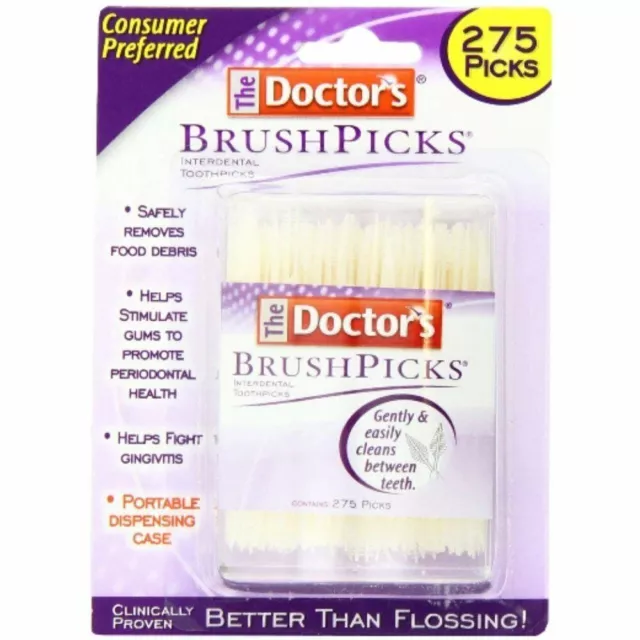 Paquete de 2 palillos de dientes interdentales The Doctors BrushPicks con estuche portátil de 275 ct