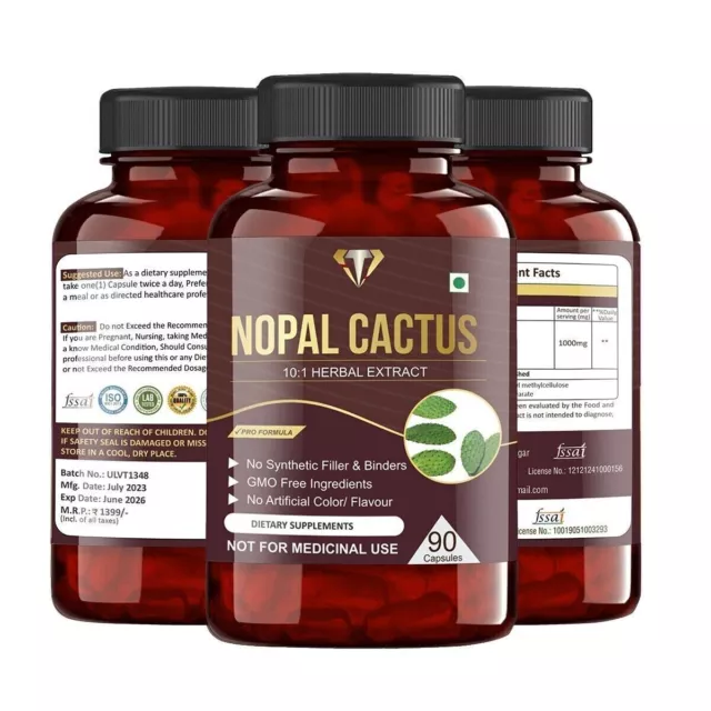 Nopal Cactus Pear Prickly Extract Powder Blood Sugar 10000mg Capsule - 90 Pills