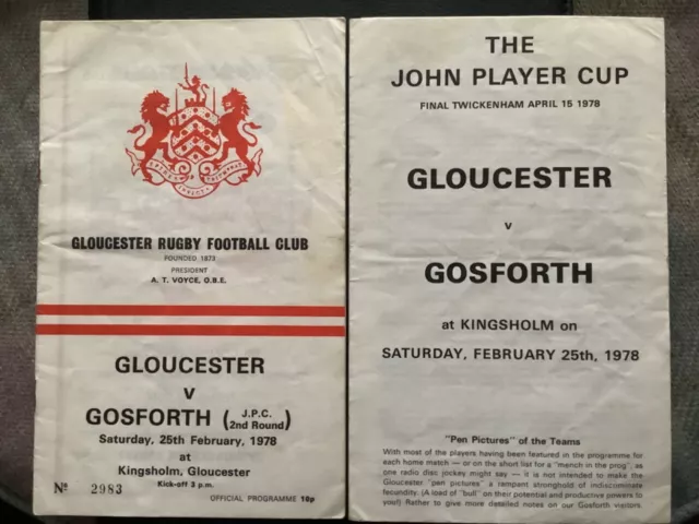 1978 GLOUCESTER v GOSFORTH programme - John Player Cup 2nd Round