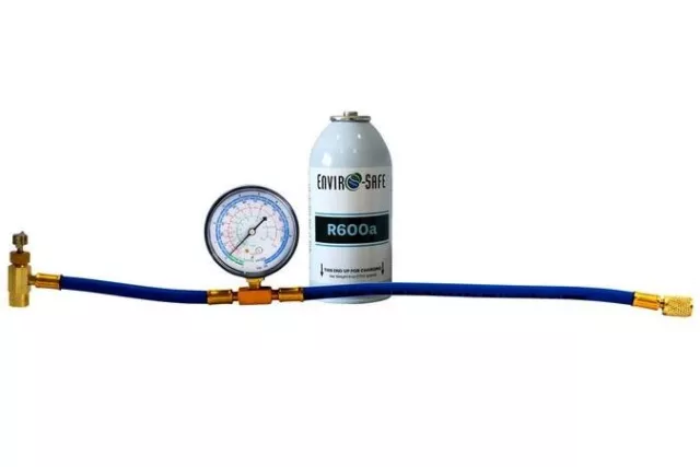 Enviro-Safe R600a, "HC", New Modern Refrigerant, 6 oz Can w/Gauge Kit