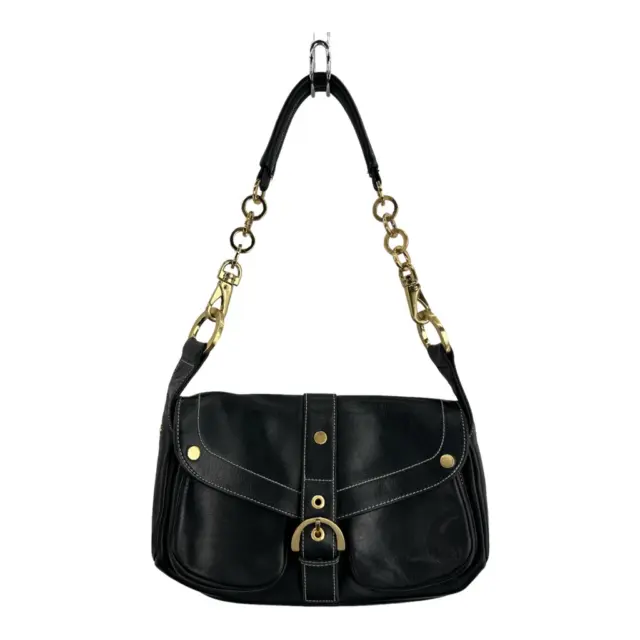 Perlina Womens Shoulder Bag Black Snap Flap Outer Pocket Buckle Chain Strap S