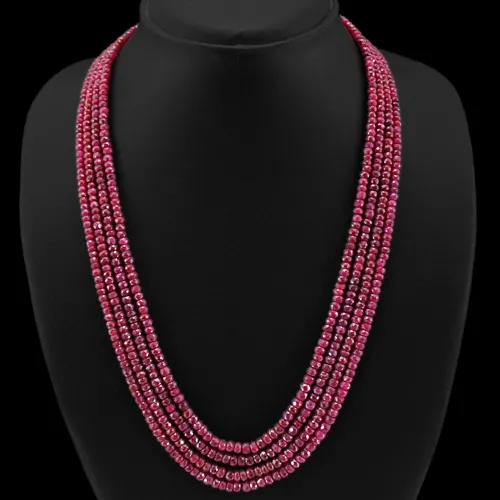 Best Quality Fantastic 396.00 Cts Natural 4 Line Ruby Round Beads Necklace (Rs)