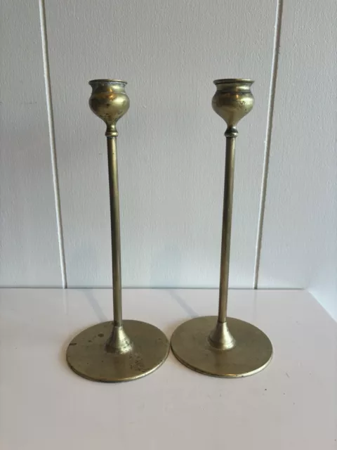 Robert Jarvie Candlesticks Signed Pair Brass Arts & Crafts Metalwork