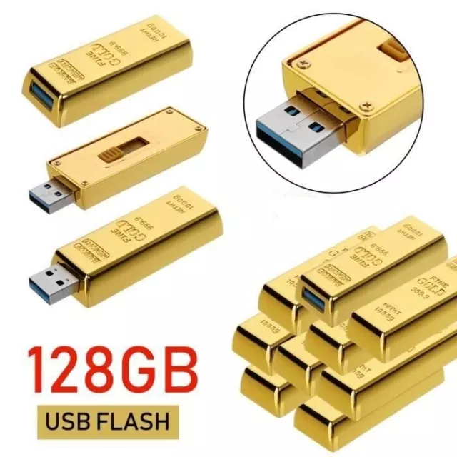 Clé usb 128 Go Gold Bar 2.0 Flash Drive Storage Mémoire Pour PC Wins 7/8/10