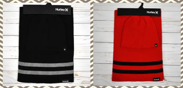 Hurley New Yorker Beanie & Scarf 2-Piece Set Black/Red One Size NWT - FREE SHIP