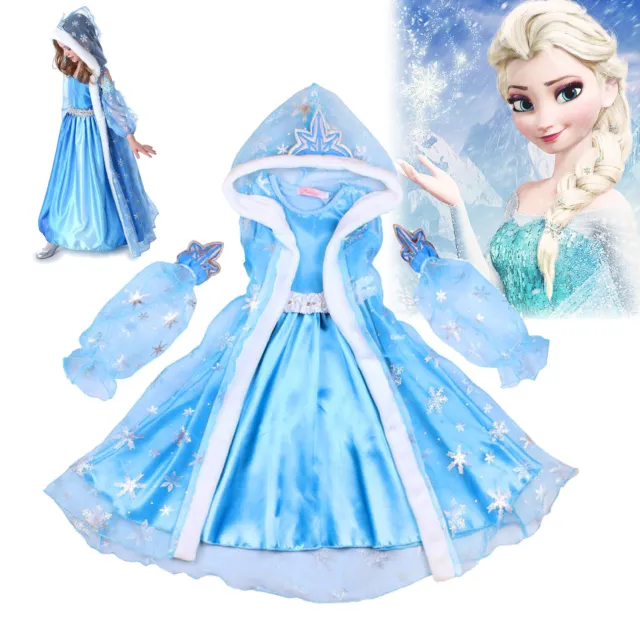 Girls Frozen Elsa Cartoon Cosplay Lace Fancy Dress up Princess Costume Birthday