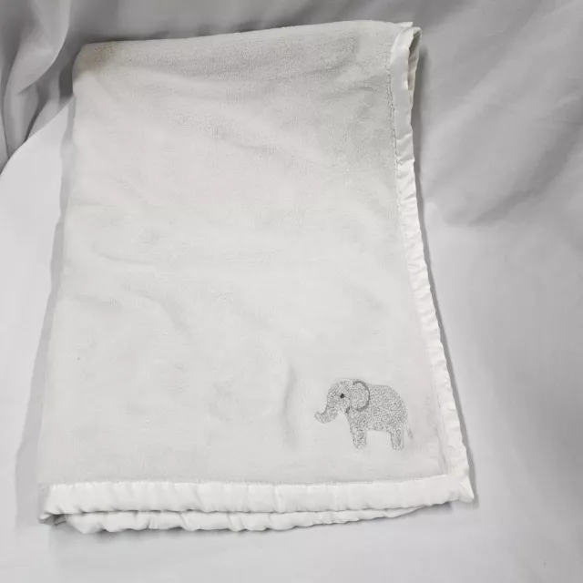 Carters Baby White Blanket Gray Embroidered Elephant Satin Trim OS 2017 version