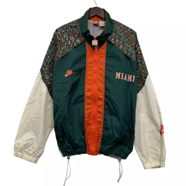 Vtg Nike University of Miami Hurricanes 90s Mens Windbreaker Jacket Zip Green XL