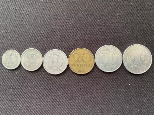 🇩🇪 DDR 1/5/10/20/50 Pfennig 1 Mark Münzen