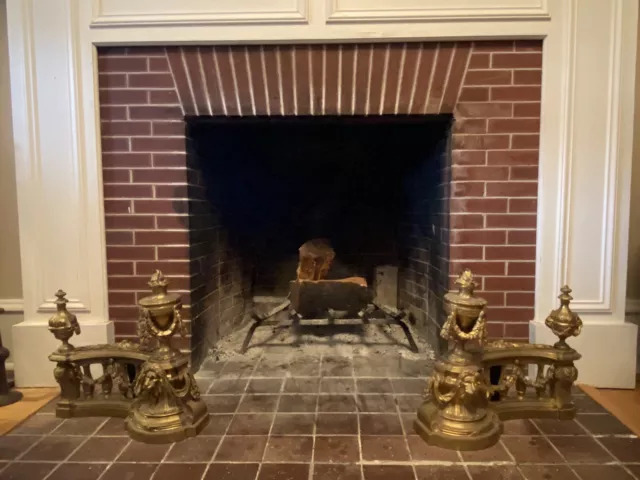 Louis XVI Style French Antique Gilt Dore Bronze Ormolu Andirons Fireplace Chenet