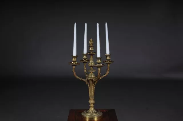 T-38 Antiguo Francesa Bronce Candelabro/Soporte de Velas Luis XVI