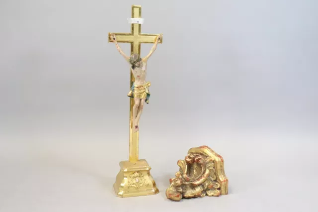 47cm Kruzifix Jesus Christus Korpus Holz geschnitzt vergoldet 19.Jhd (FQ886)