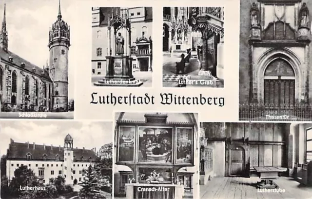 Wittenberg AK Lutherstadt Mehrbild Ansichtskarte Kirche Schloß Stempel 1966