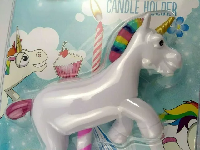 Portavelas de pastel de cumpleaños unicornio melena arco iris NPR cupcake reutilizable nuevo en paquete