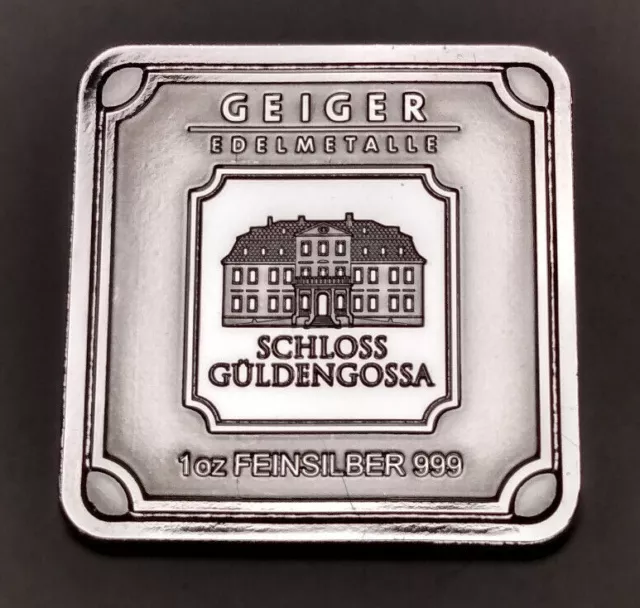 1x Geiger Square 1 oz 999 Ag LEV Geiger metales preciosos barra cuadrada de plata
