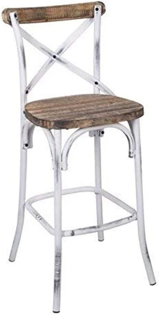 ACME Zaire Bar Chair 1Pc 96642 Antique White & Oak 29" Seat Height Walnut