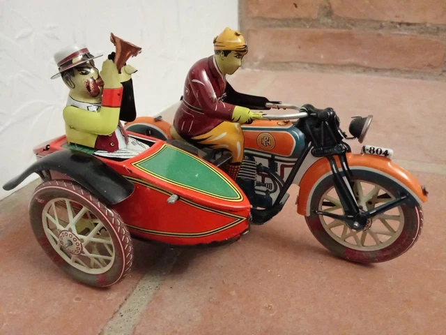 MOTO SIDE-CAR TÔLE LITHOGRAPHIÉE ÉTAT DE JEU Lg 18