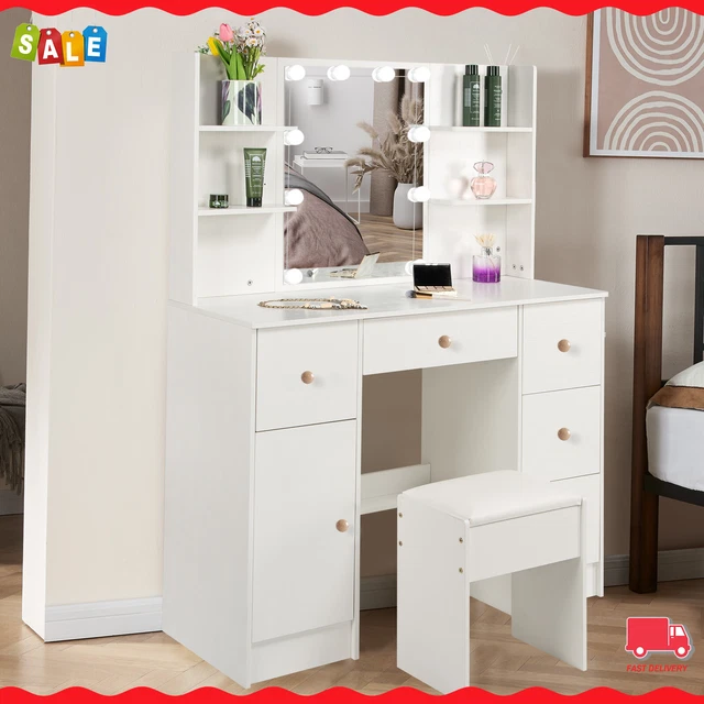 Vanity Makeup Dressing Table 10 Led Mirror Stool Set Woman Bedroom Dresser Desk