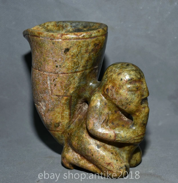6.2 " Ancient China Hongshan Culture Old Jade Carved People Cup Wineglass