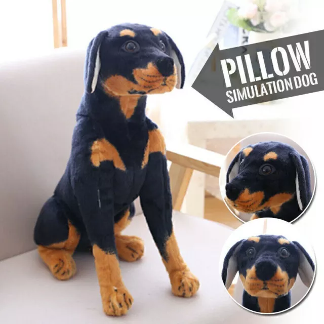 Simulation Doberman Dog Pinscher Plush Toy Realistic Stuffed Animal Kids Gift