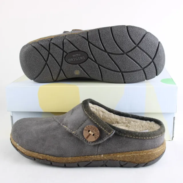 Earth Origins Women's Suede Faux Fur Lined Slip On Clogs Mules Shoes Gray