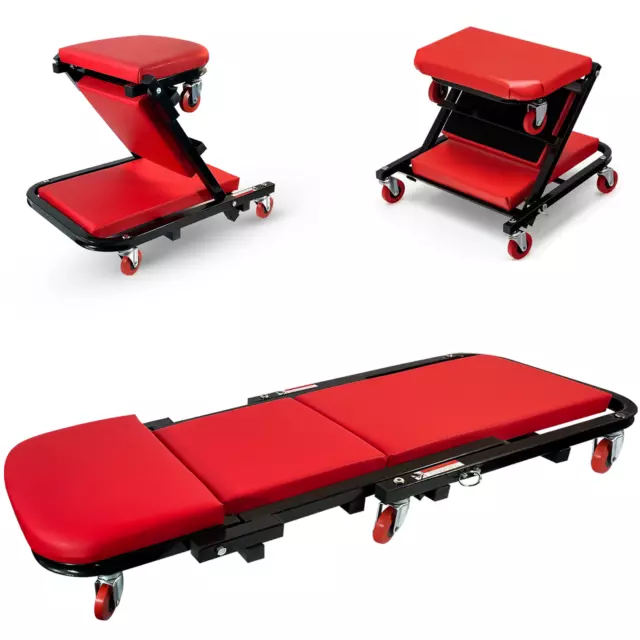 2 IN 1 Foldable Mechanics Padded Car Creeper Workshop Garage Trolley Stool Seat