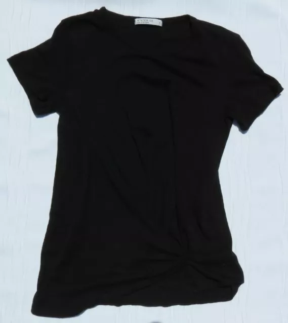 $78 STATESIDE Women’s Black 100% Cotton Slub Jersey Twist Front T-Shirt Top US S 3