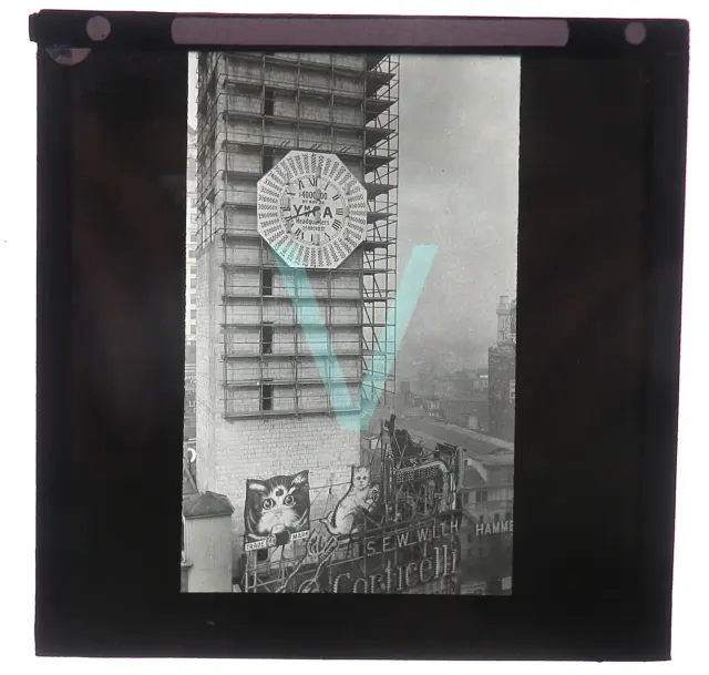 Vintage Glass Magic Lantern Slide -Large Y.m.c.a Clock, New York