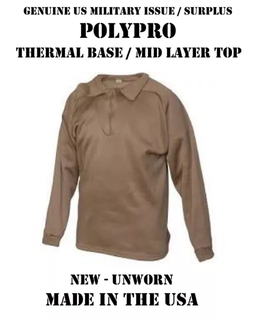 Us Military Polypro Thermal Mid Base Layer 1/2 Zip Shirt Top Army Usmc Usaf Xs