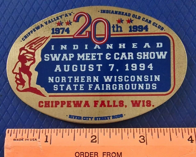 INDIANHEAD SWAP MEET & Car Show Dash Plaque 1994 Chippewa Falls, WI