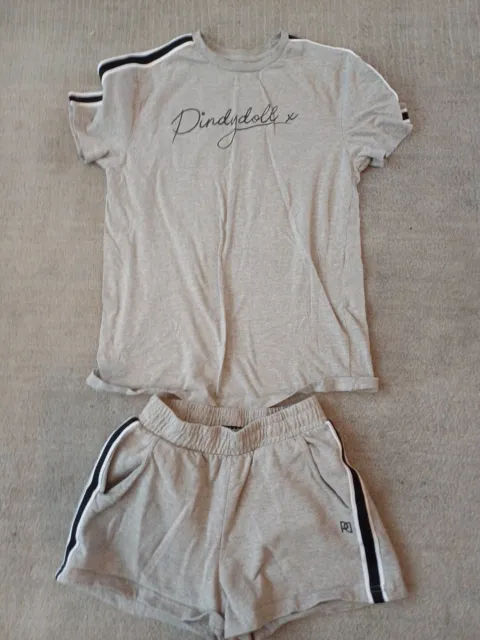 Girls Outfit Age 12-13 Years Tshirt & Shorts Set Grey Pindydoll
