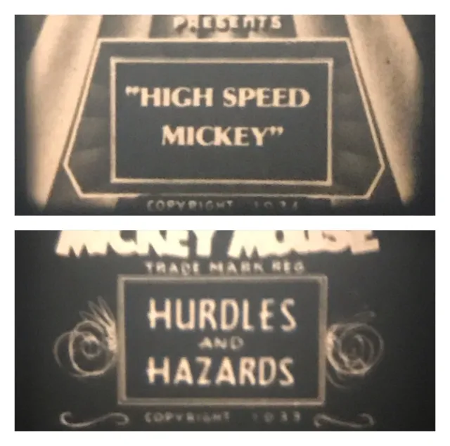 2 Walt Disney Mickey 8mm Film, “High Speed Mickey” 1934 “Hurdles & Hazards” 1933
