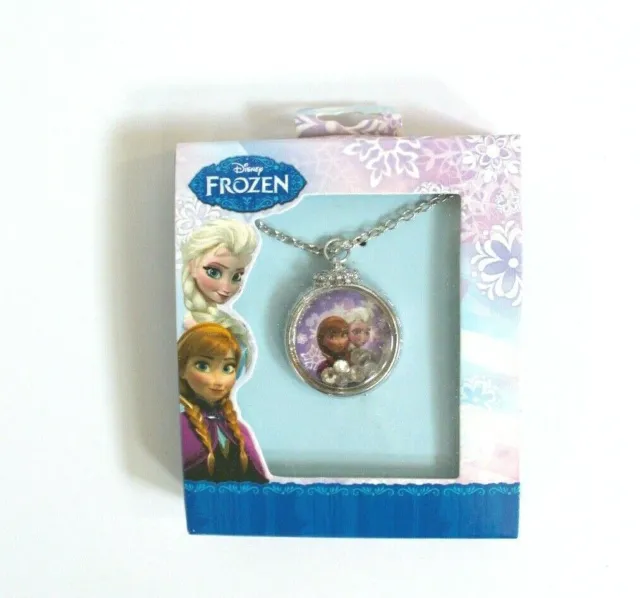 Disney Frozen Elsa & Anna Silver Tone Purple Round Pendant w/ Crystals Necklace