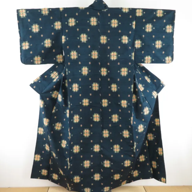 Tsumugi kimono Silk kasuri Green 61.4inch Women's