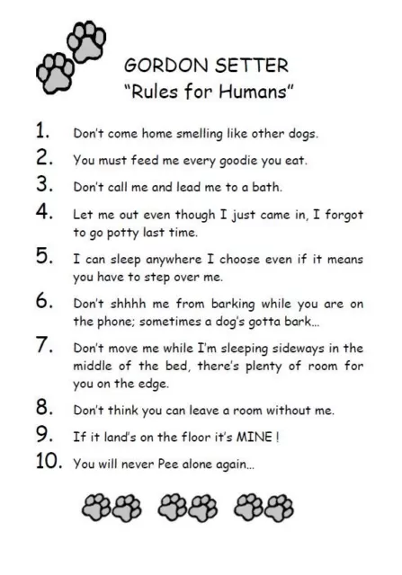 Gordon Setter "Rules for Humans" - CUSTOM MATTED - Dog Art Print : GIFT