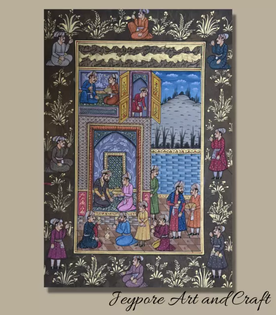 Persian Prince Iftar Dinner Party Handmade Persian Painting with Floral Border