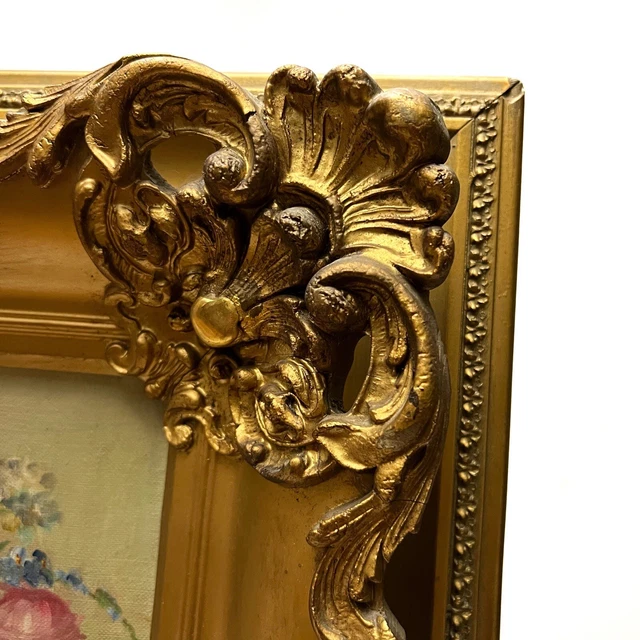 JE Judge (Janet Greenleaf) Roses Phlox Floral Vase Oil Painting Ornate Framed 6