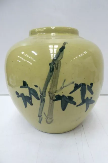 Vintage Japanese Hand Painted Bamboo Pot Ginger Jar - Vase Urn