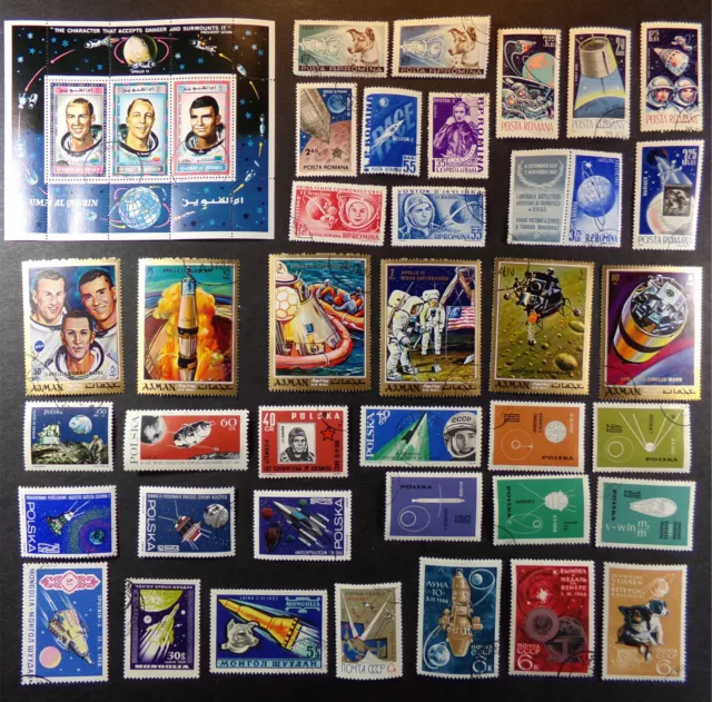 WORLD SPACE STAMP LOT: Mongolia Soviet Union CCCP Ajman Poland Romania Al-Qiwain