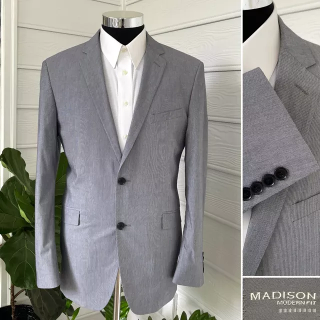 Madison Mens Two Button Gray Blazer Cotton Blend Sport Coat Jacket Size 42R