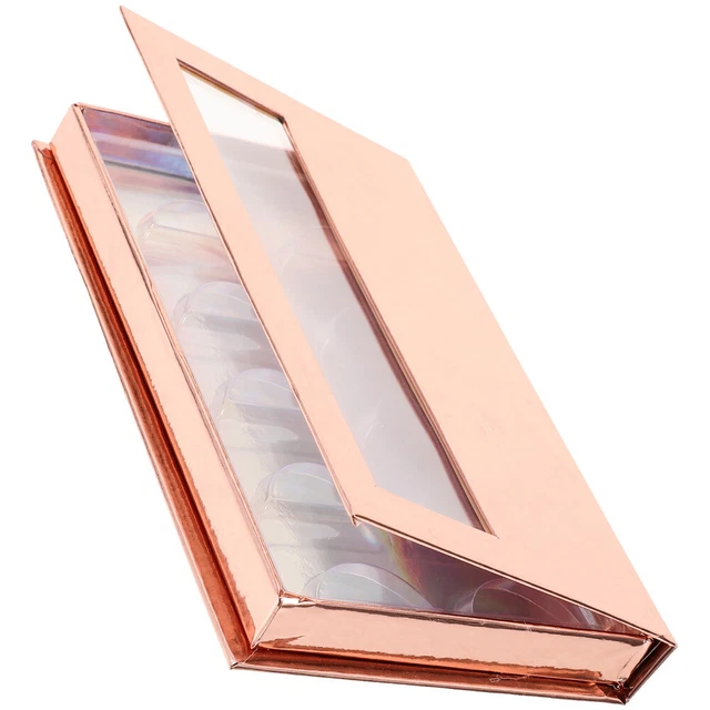 Caja de almacenamiento para pestañas libro con contenedor de brillo falso oro rosa