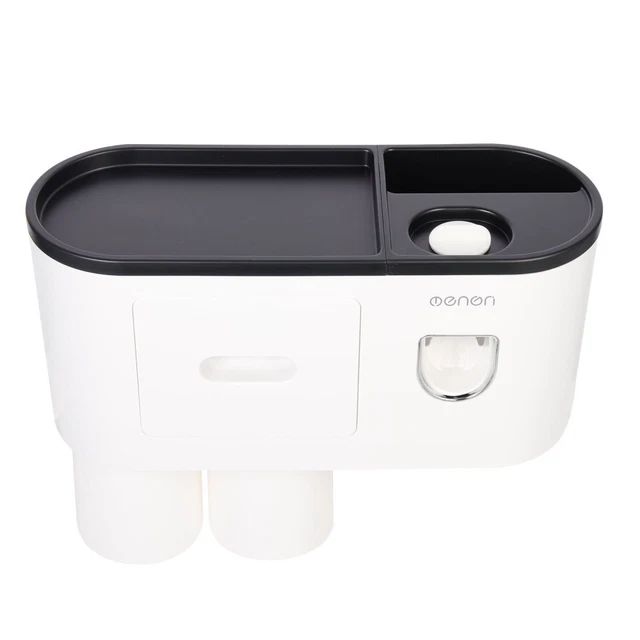 HMAKGG Sterilizzatore Portaspazzolino UV,Portaspazzolini Elettrico da Parete con Sensore a Infrarossi,Dispenser di Dentifricio Automatico, con 5 Slot per Spazzolino da Denti, 2 Tazze Magnetiche