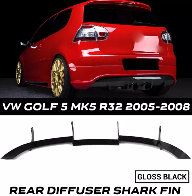 Rear Bumper Diffuser Shark Fin For Vw Golf 5 Mk5 R32 2005-2008 Gloss Black