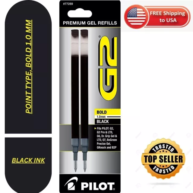 PILOT G2 Gel Ink Refills For Rolling Ball Pens, Bold Point, Black Ink, 2-Pack