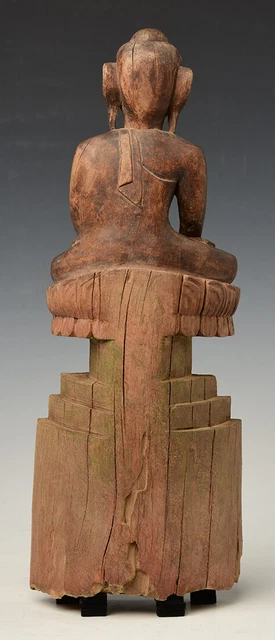 18th Century, Shan, Antique Burmese Wooden Seated Buddha 8