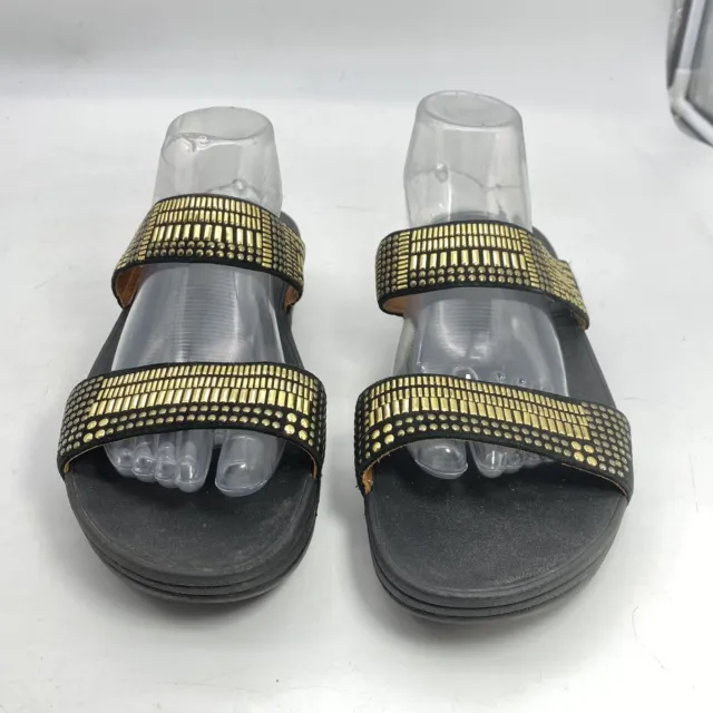 FitFlop Sandals Women's 10 Aztec Chada Slide Black Gold 419-001 Comfort Suede