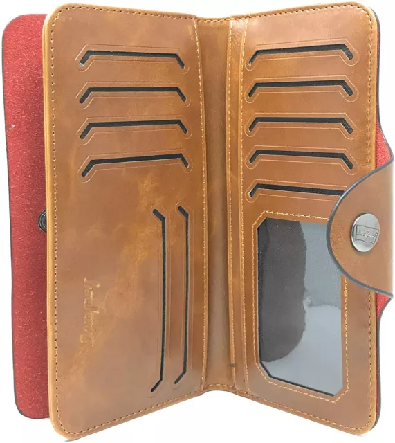 Western Premium Genuine Leather Men's Bifold Long Wallet Card Holders In Brown